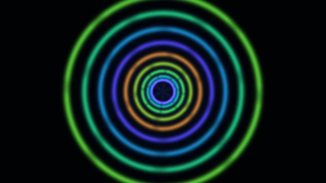 Concentric Multicolor Light Rings on Black 4K Wallpaper