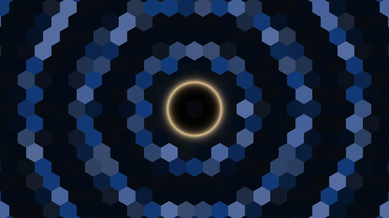 Golden Ring with Blue Hexagonal Arcs UHD Wallpaper