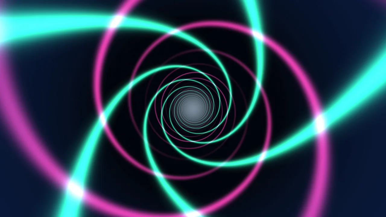 Cyan and Magenta Neon Spiral Rings 4K Wallpaper