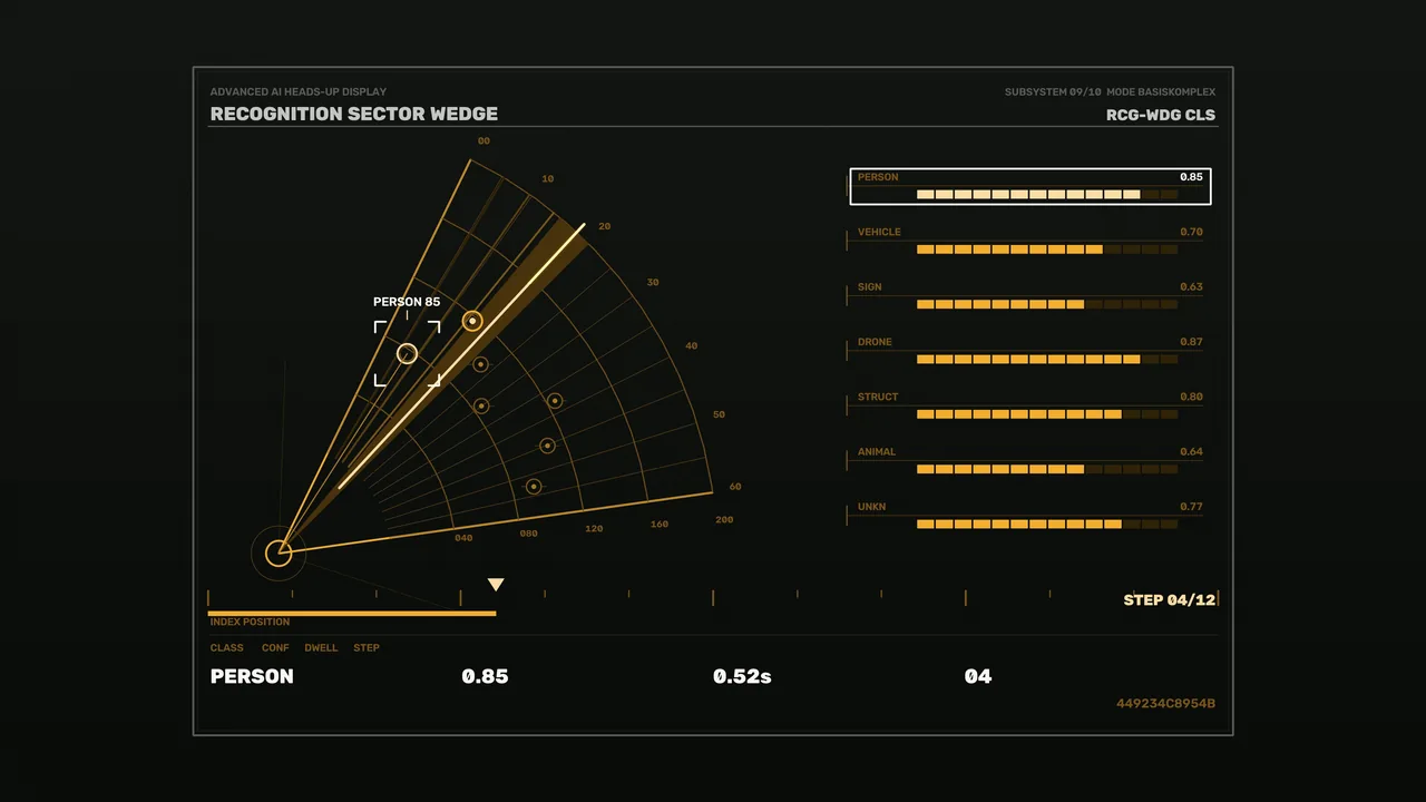 Amber Recognition Sector HUD 4K Sci-Fi Wallpaper