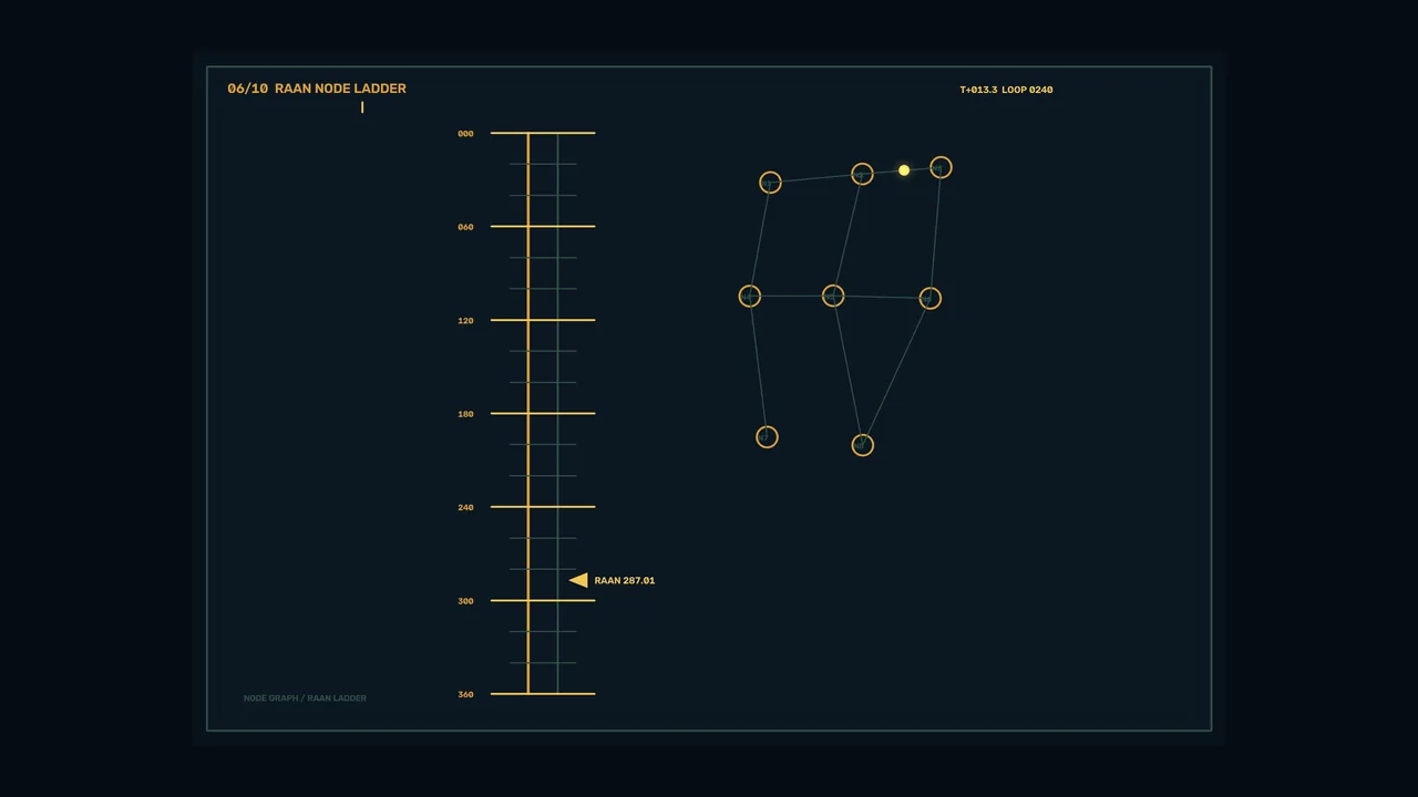 Fictional Spacecraft Navigation HUD: RAAN Node Ladder – 4K Wallpaper