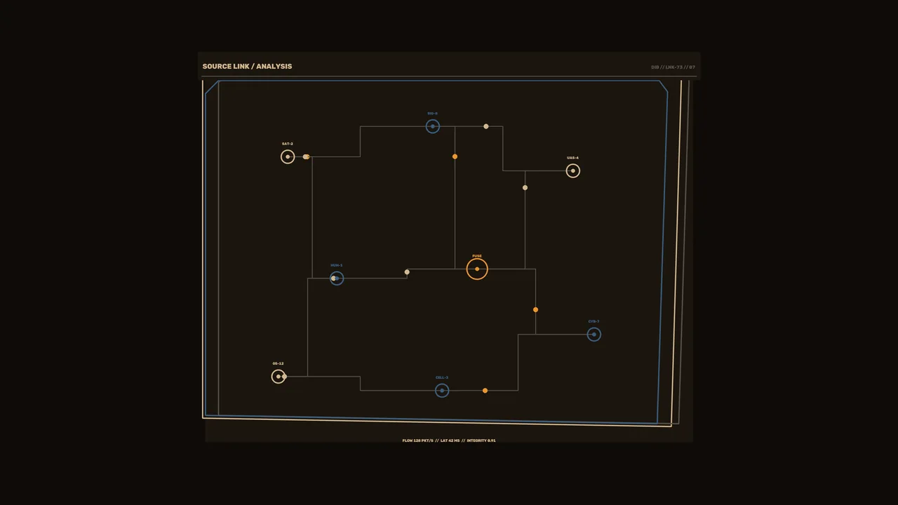 Sci-Fi Source Link Analysis HUD with Network Telemetry