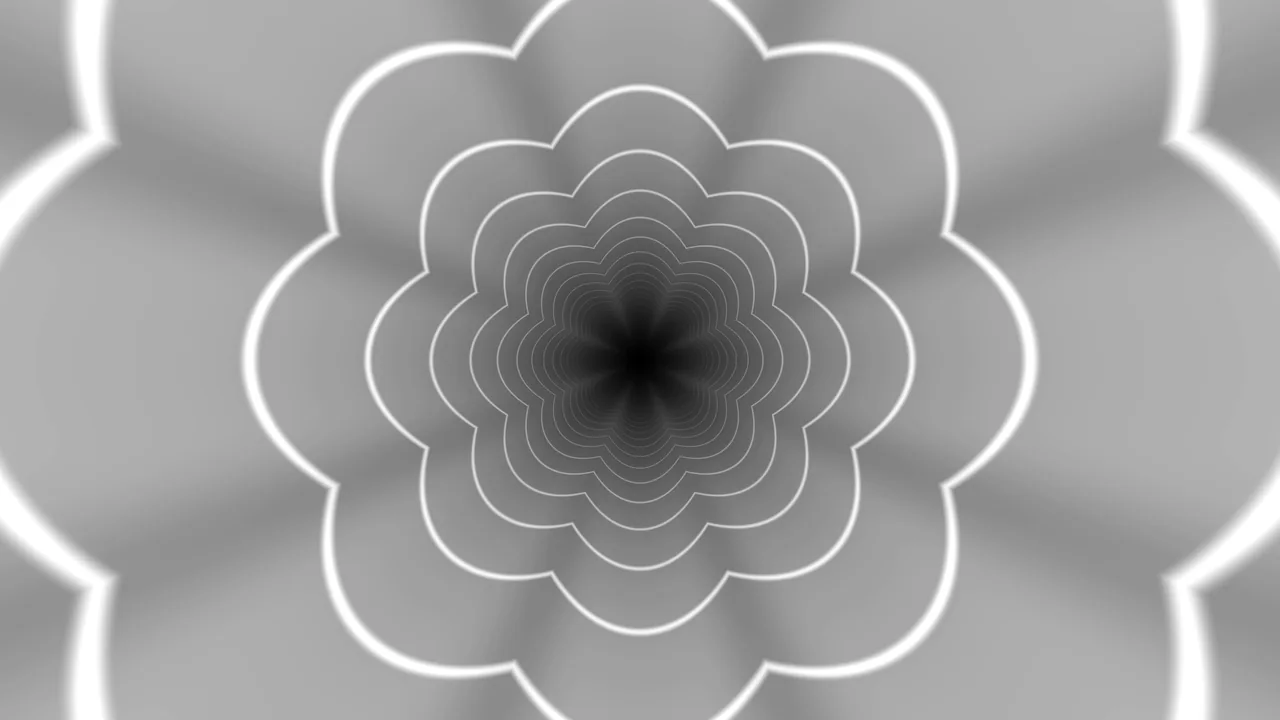 Black and White Concentric Flower Tunnel 4K Wallpaper