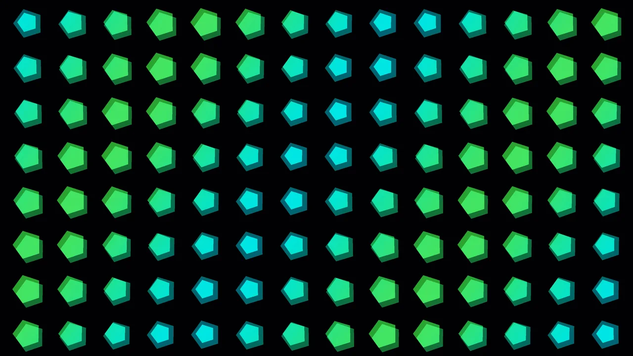 Cyan and Green Layered Polygon Grid on Black