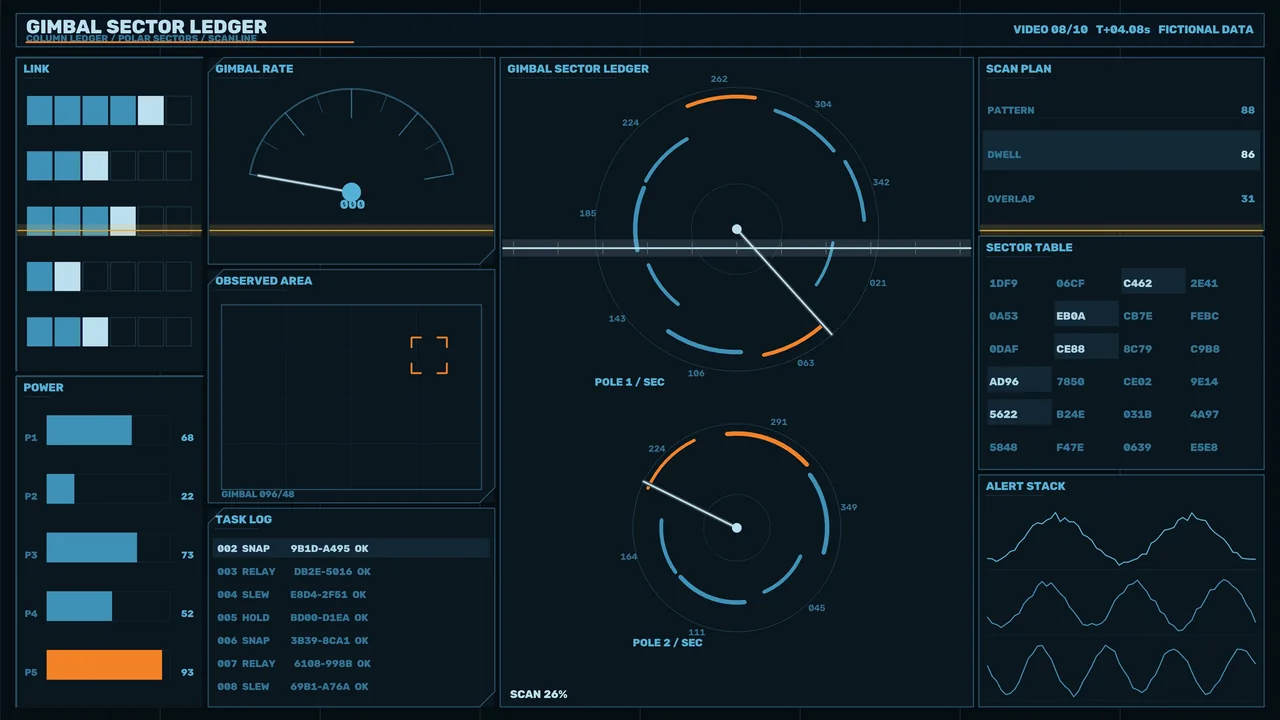 Gimbal Sector Ledger HUD Dashboard 4K Sci-Fi Wallpaper