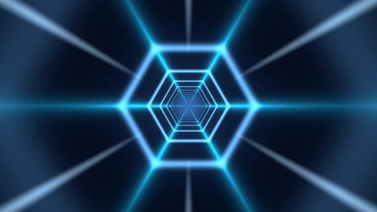 Electric Blue Hexagonal Tunnel 4K Wallpaper