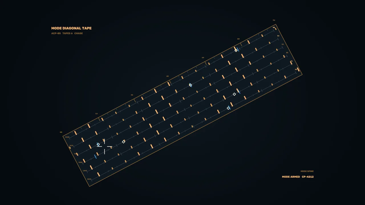 Diagonal Tape Telemetry HUD 4K Sci-Fi Wallpaper