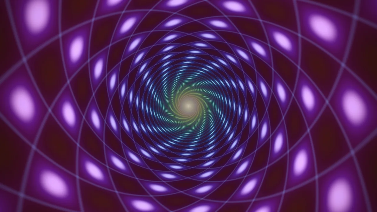 Violet Mandala Spiral Tunnel with Luminous Geometric Rings 4K Wallpaper