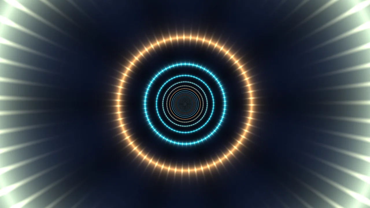 Concentric Cyan and Amber Light Rings on Dark Navy