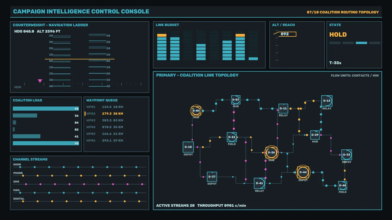 4K Sci-Fi HUD Control Console with Telemetry and Network Topology
