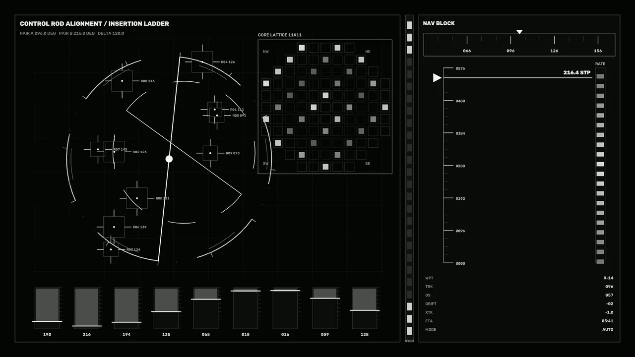 Monochrome Reactor Control Dashboard HUD with Circular Scanner, 4K Wallpaper