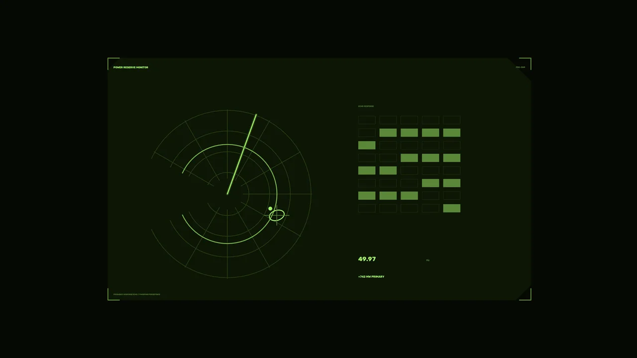Power Reserve Monitoring HUD Dashboard – Green Circular Telemetry Interface 4K