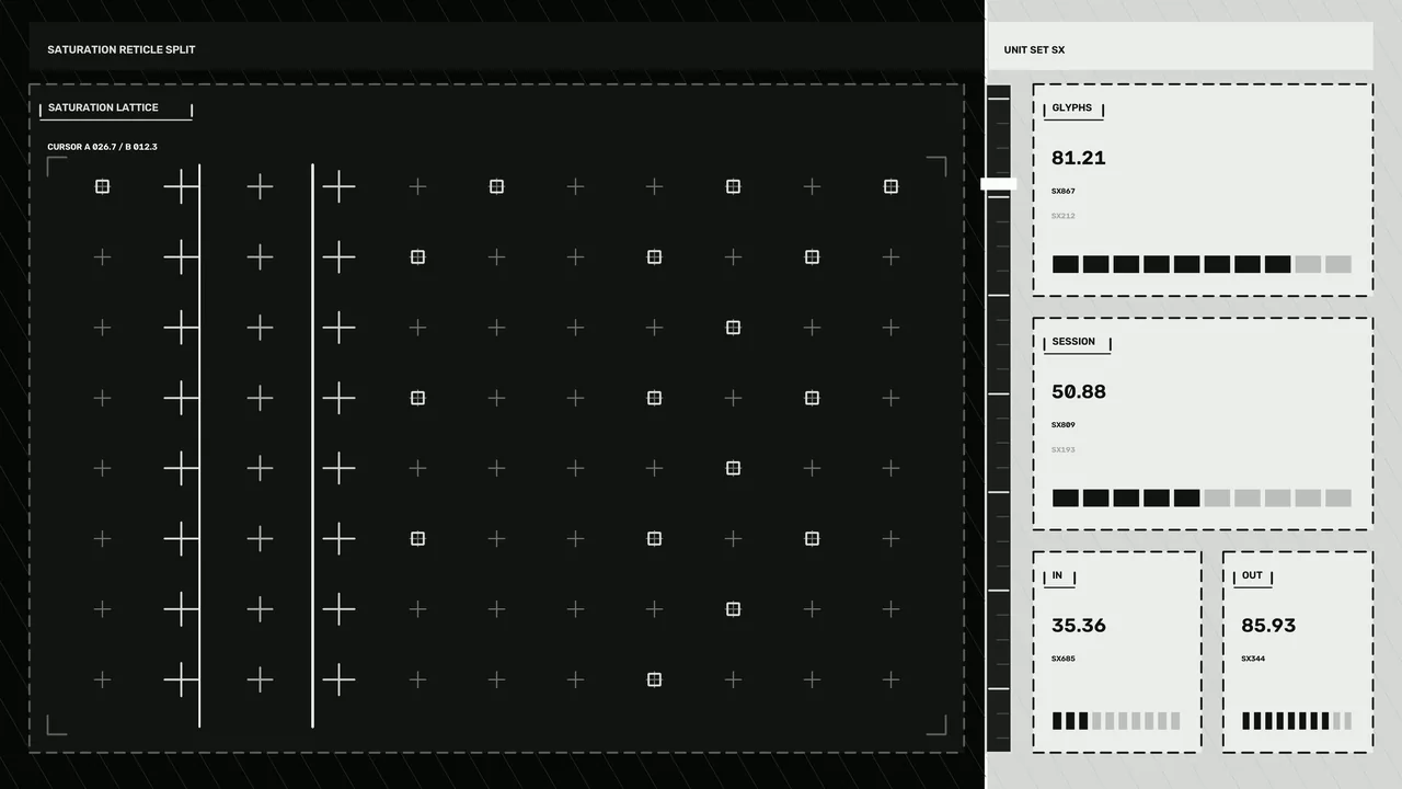 Monochrome Sci-Fi HUD Dashboard with Grid Reticle and Telemetry Panels