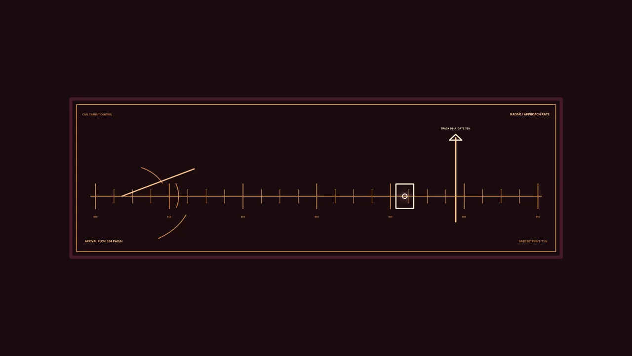 Amber Transit Flow Control HUD with Radar Approach Rate Telemetry 4K Wallpaper