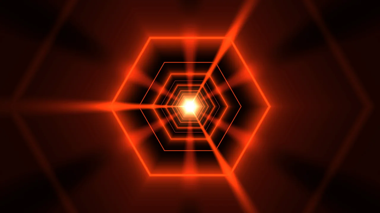 Red Neon Hexagonal Tunnel with Central Glow 4K Wallpaper