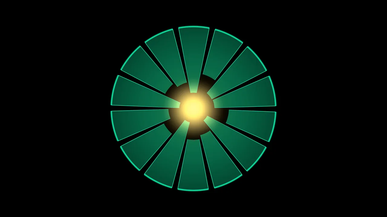 Green Radial Light Wheel with Glowing Yellow Center