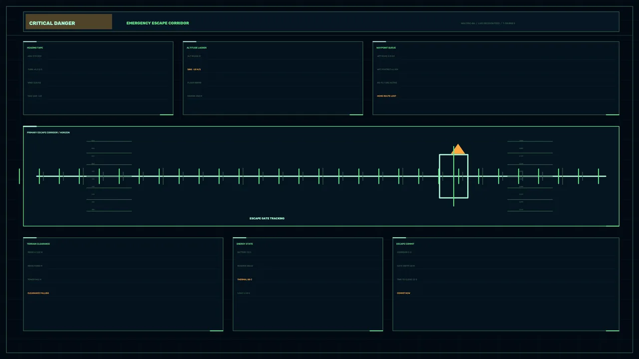 Sci-Fi Aircraft Navigation HUD Escape Corridor 4K Wallpaper