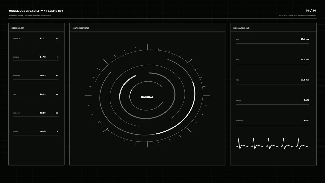 Fictional Sci-Fi Telemetry Dashboard HUD with Circular Confidence Gauge 4K