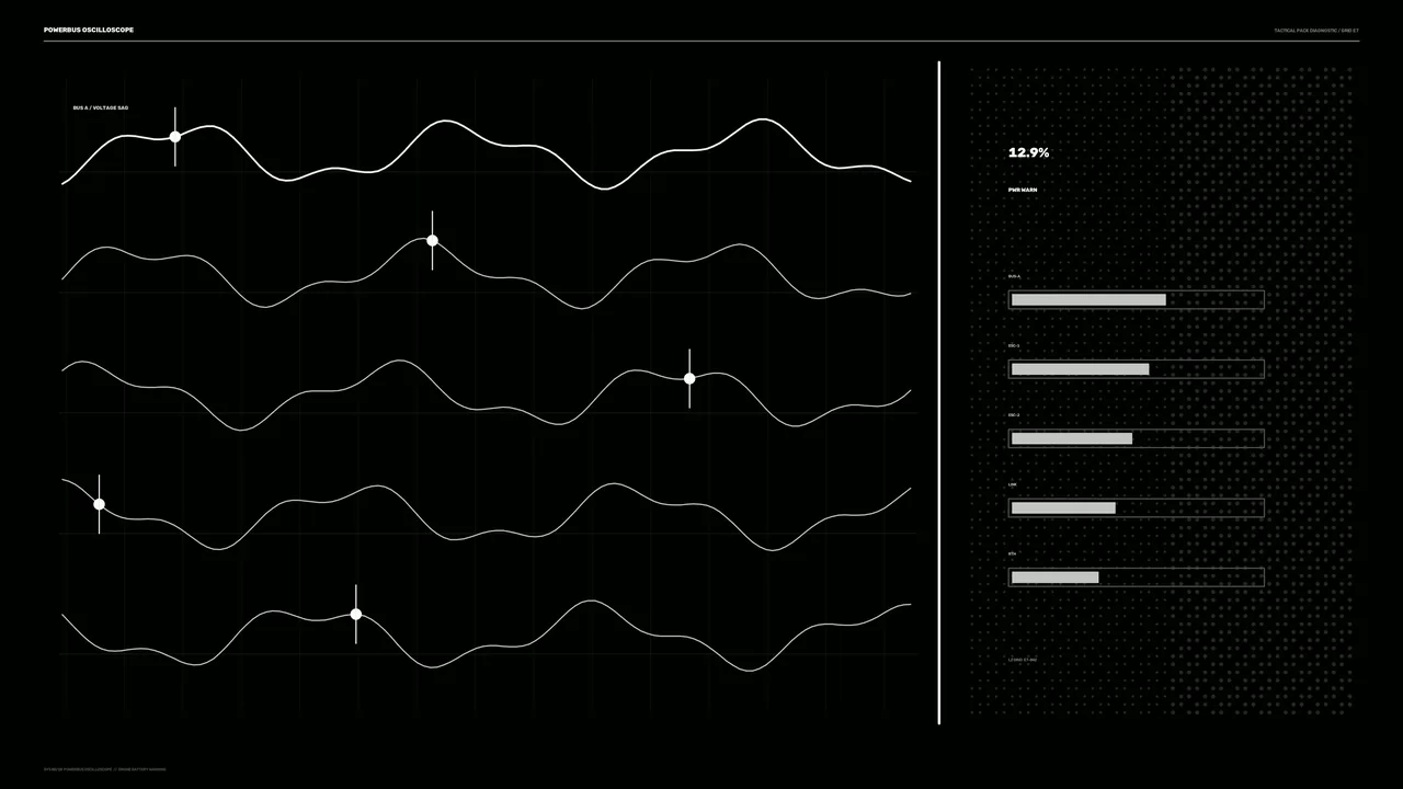 Power Bus Diagnostic HUD with Oscilloscope Waveforms