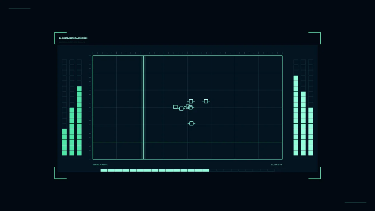 Mint Green Rectilinear Radar Mesh HUD with Telemetry Meters 4K Wallpaper