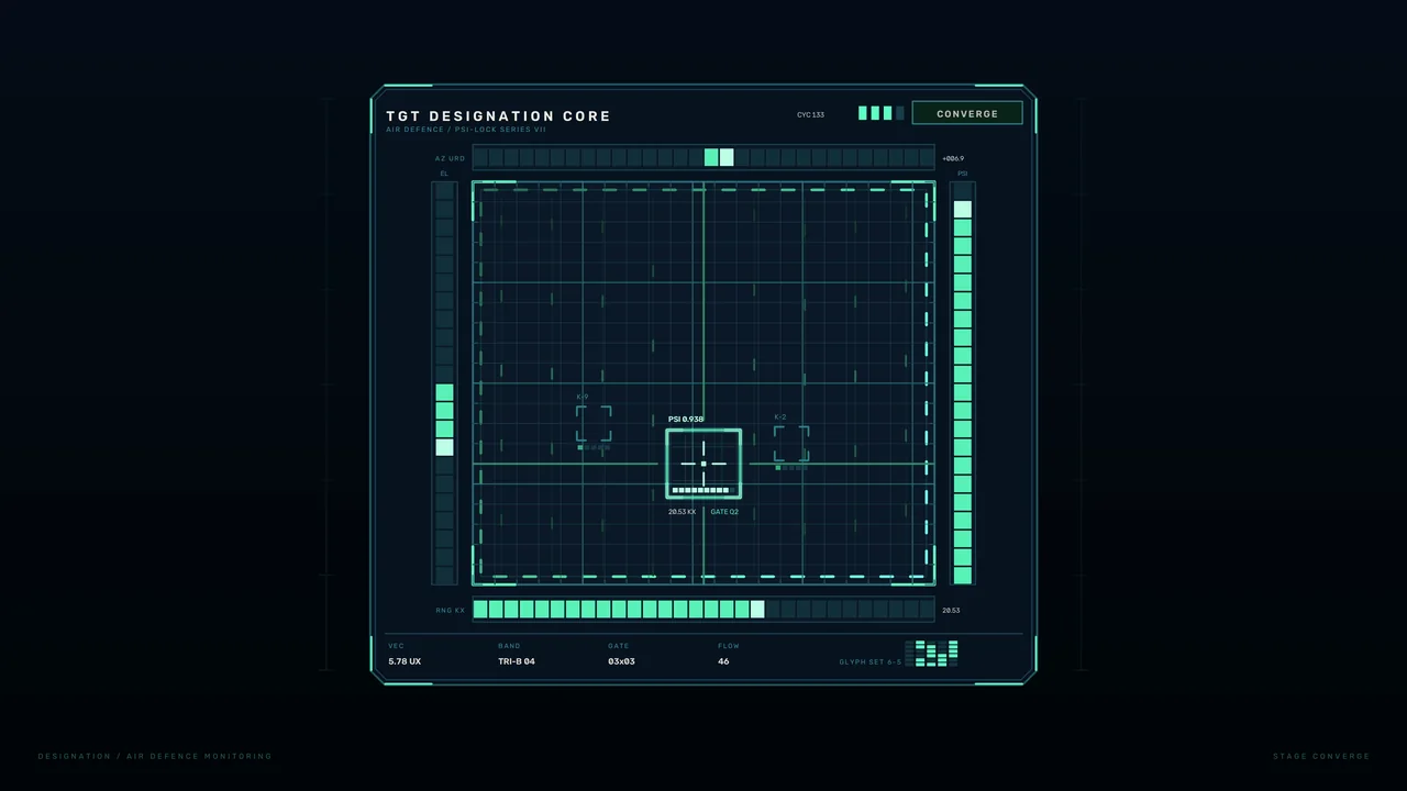 Futuristic Air Defense-Style HUD Grid Scanner with Cyan Telemetry
