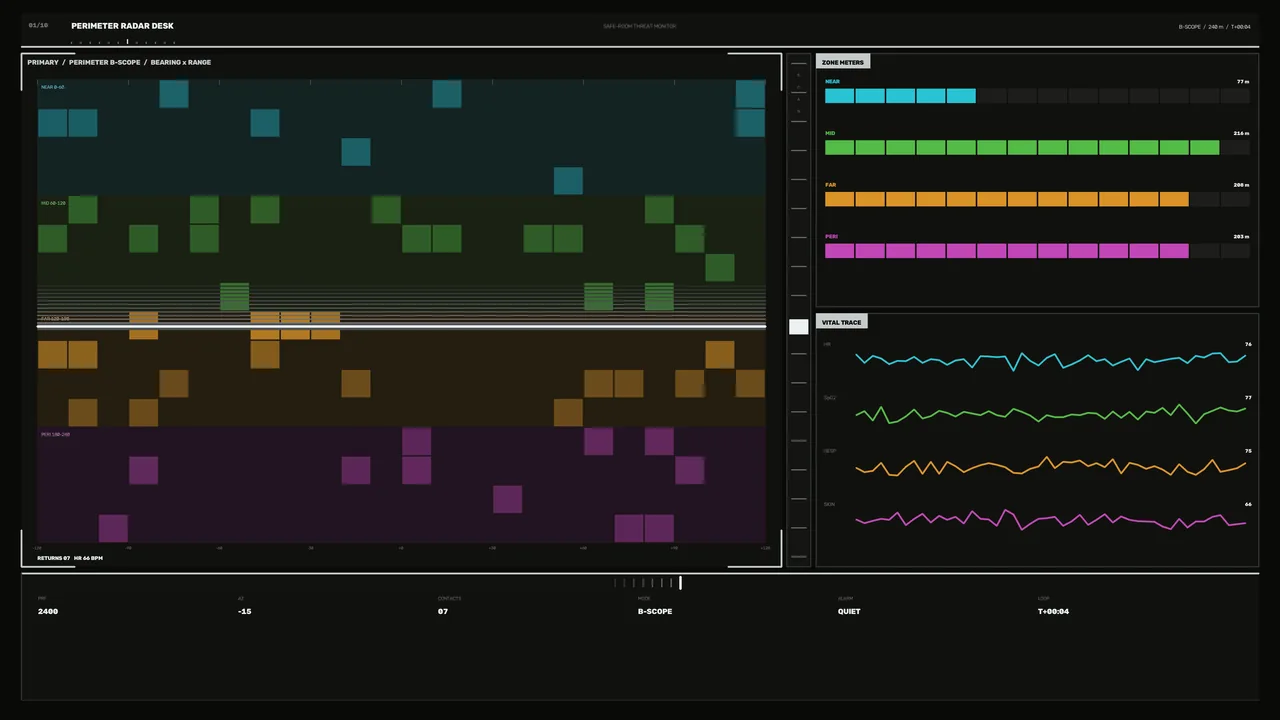 Perimeter Radar Desk HUD with Color-Coded Telemetry 4K Wallpaper
