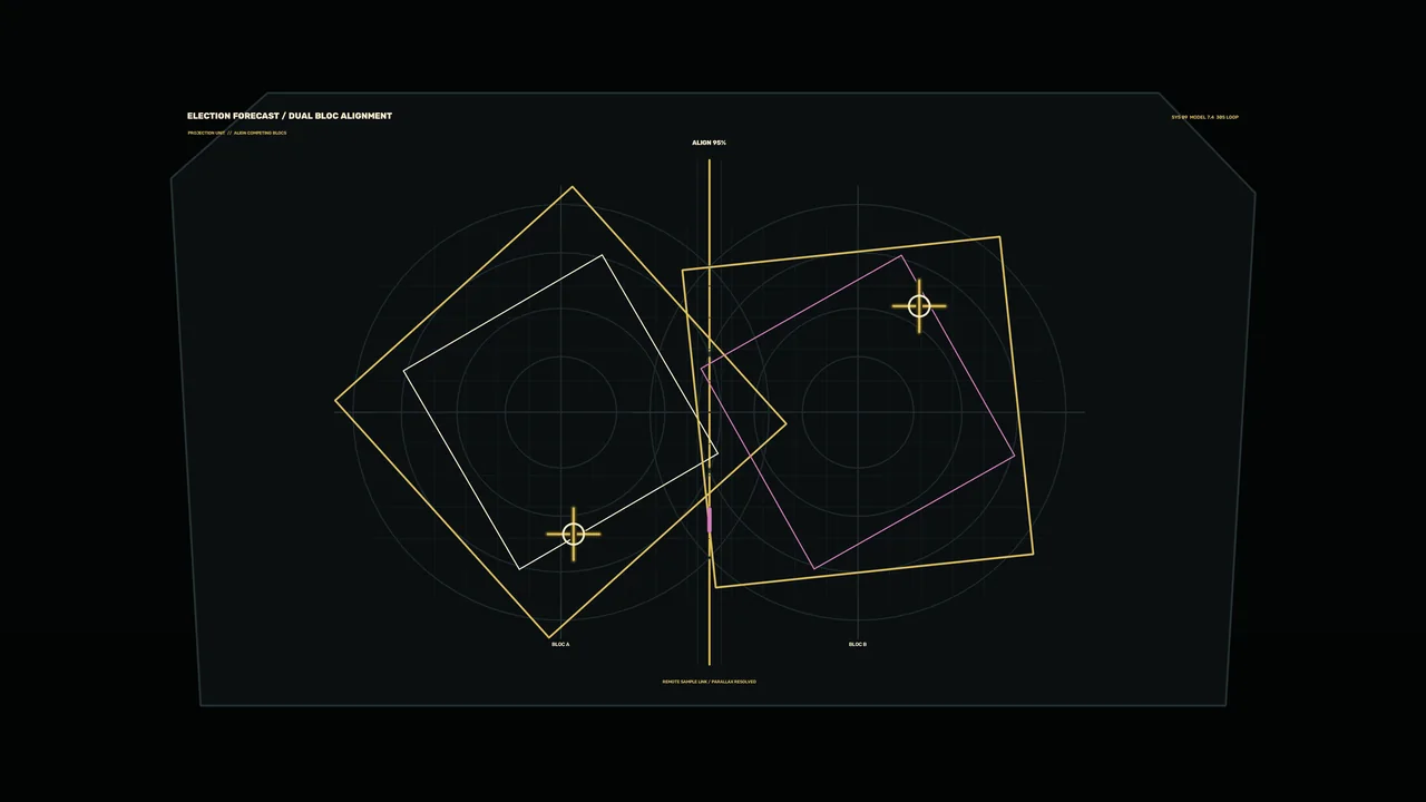 Election Forecast Monitoring HUD 4K Wallpaper with Dual Bloc Alignment