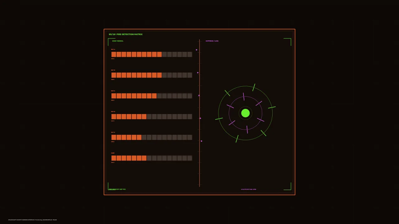 Sci-Fi Fire Detection Matrix HUD with Segmented Telemetry