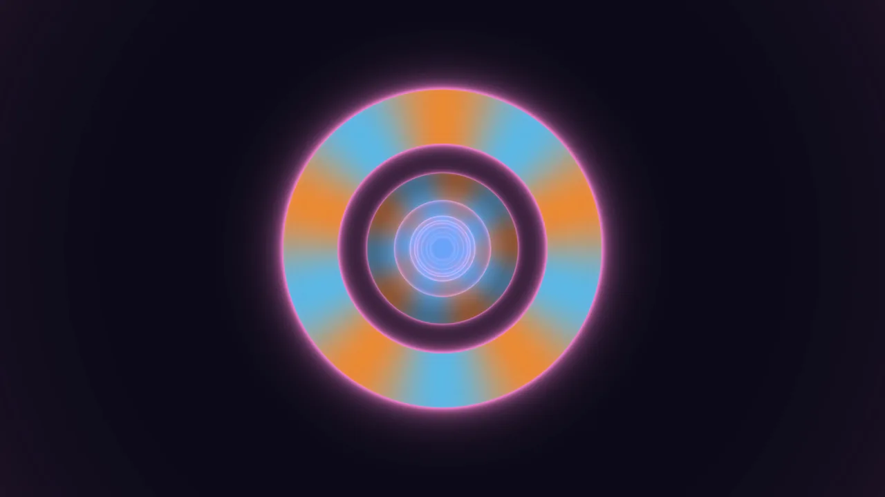 Neon Concentric Circle Portal with Cyan and Orange Radial Geometry 4K Wallpaper