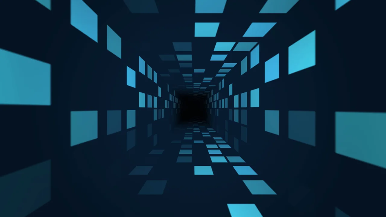 Cyan Geometric Panel Tunnel 4K Wallpaper