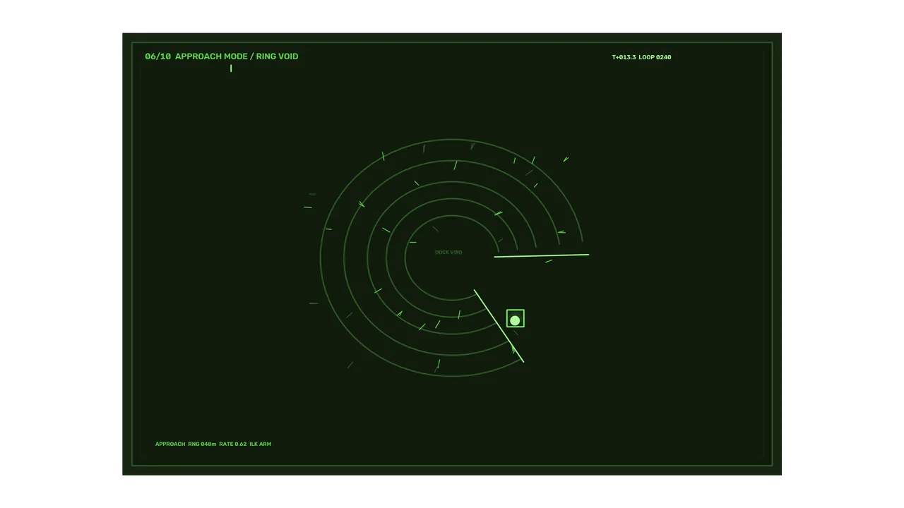 Sci-Fi Spacecraft Approach HUD with Concentric Scanner Rings 4K Wallpaper