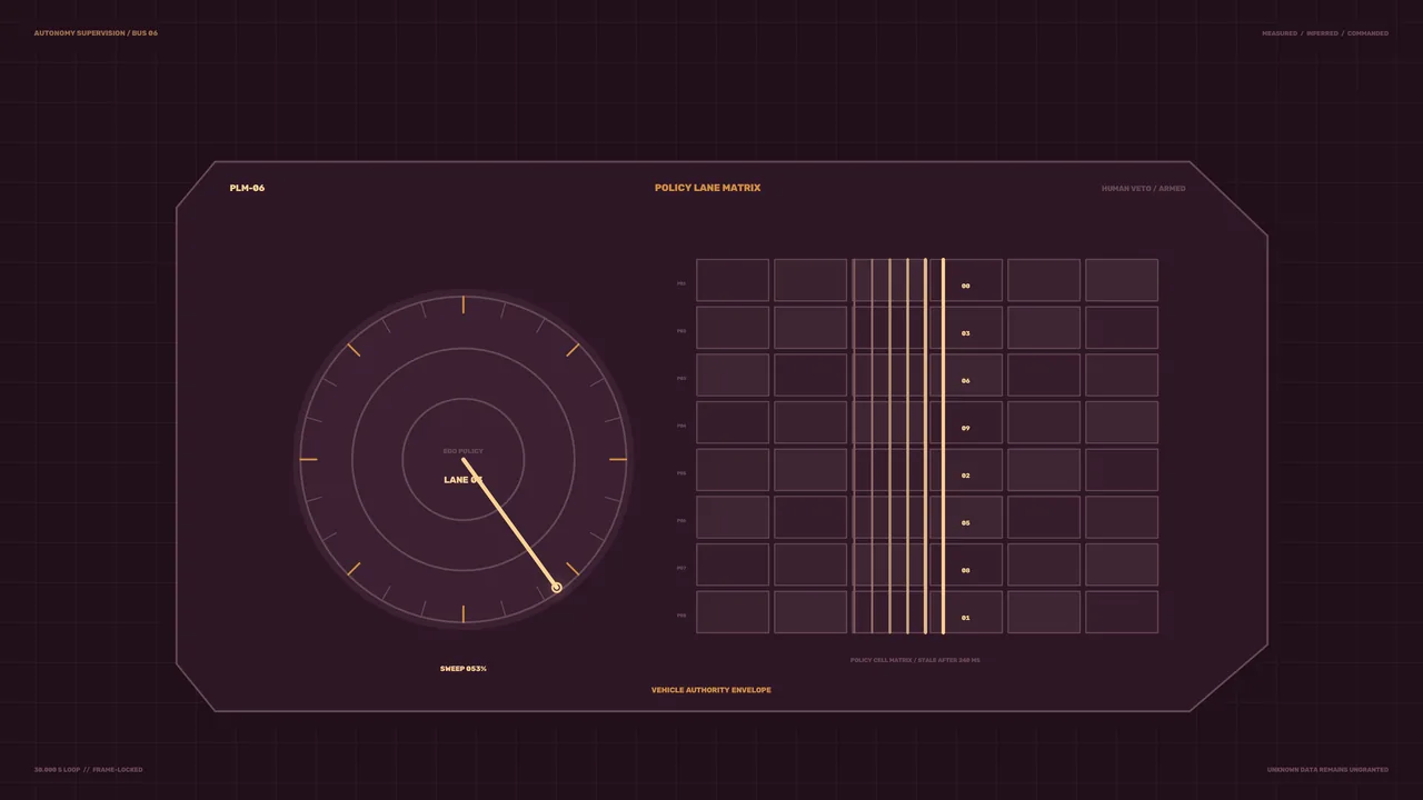 Sci-Fi Policy Matrix HUD with Circular Telemetry Gauge