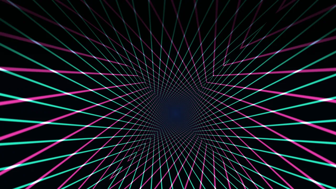 Neon Cyan and Magenta Geometric Tunnel Grid on Black
