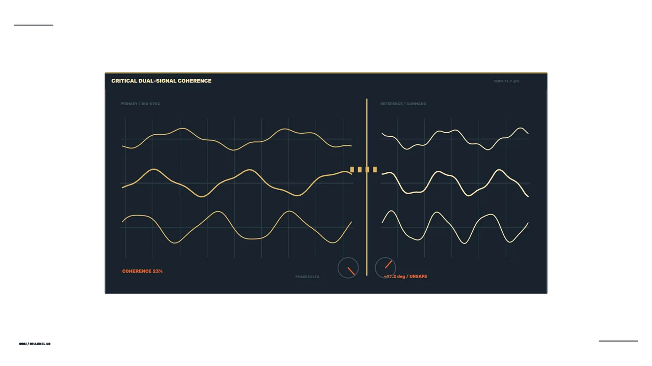 Critical Dual-Signal Coherence HUD with Waveform Telemetry – 4K Sci-Fi Wallpaper