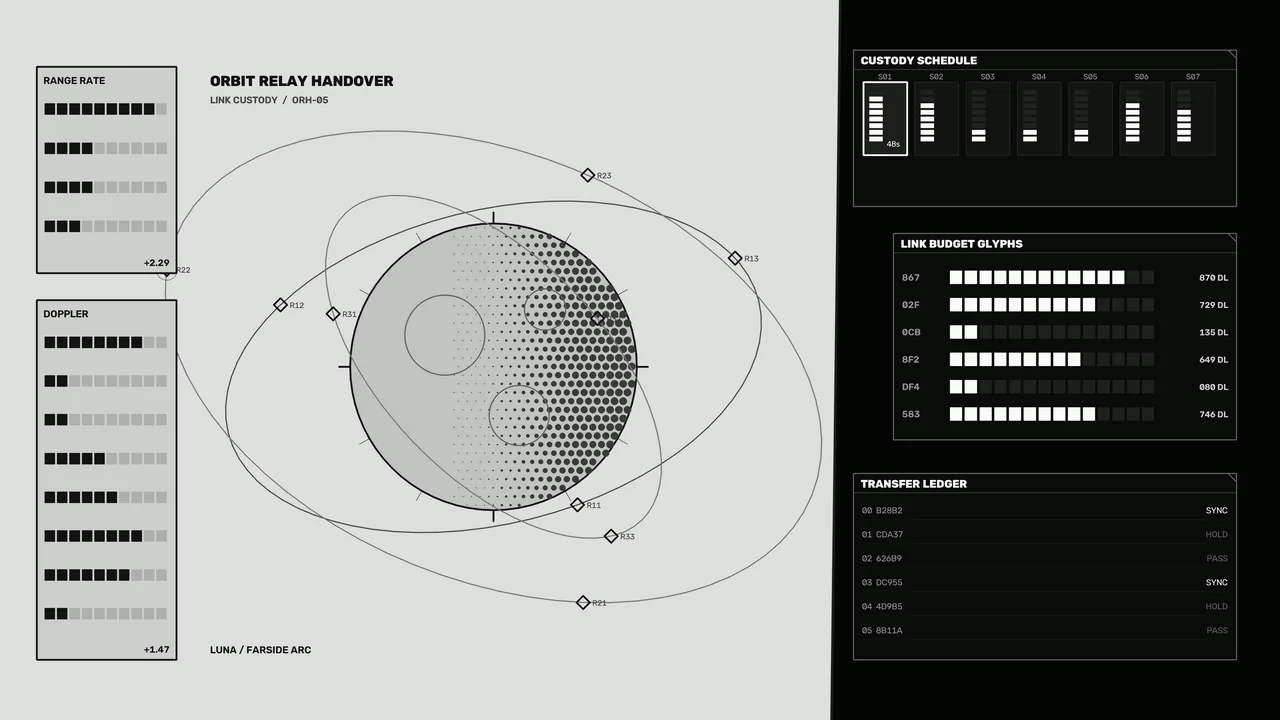 Monochrome Lunar Orbit Relay Telemetry HUD