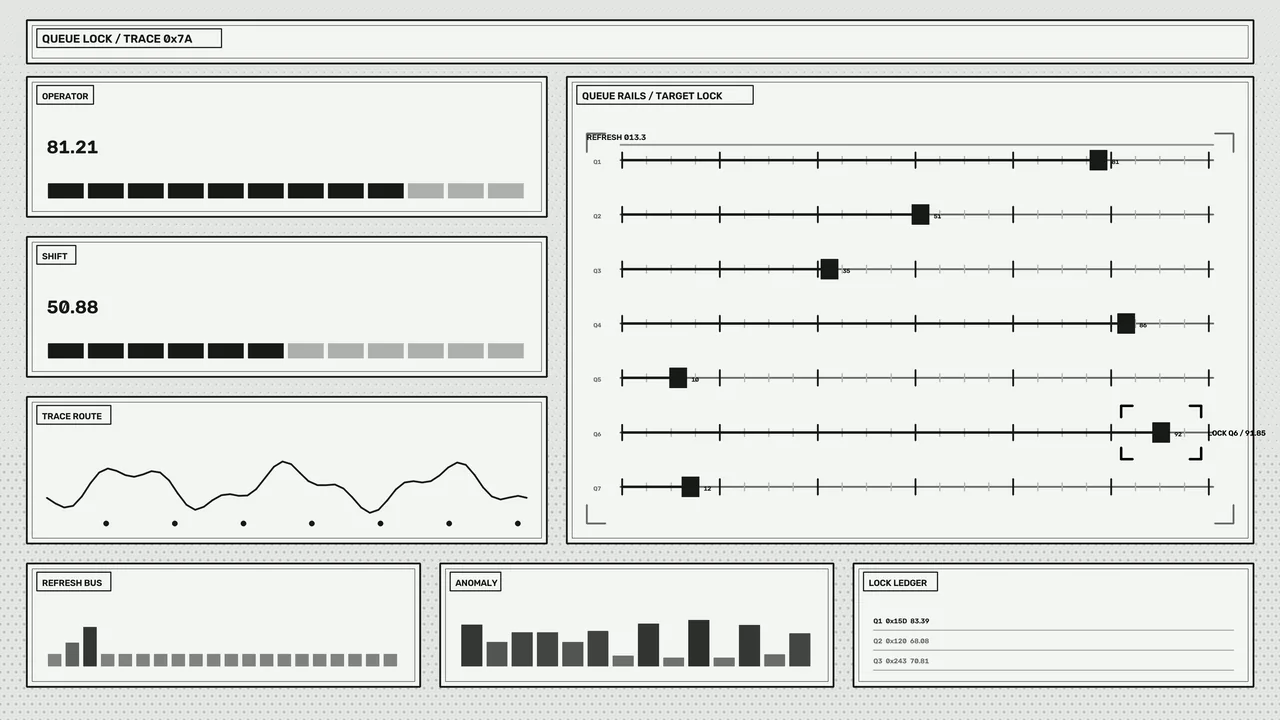 Data Processing Operator HUD Dashboard with Queue Rails and Trace Telemetry