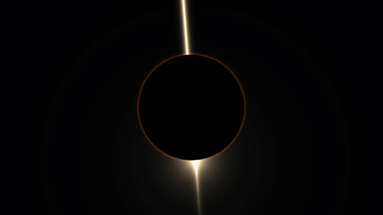 Golden Solar Eclipse with Vertical Light Rays