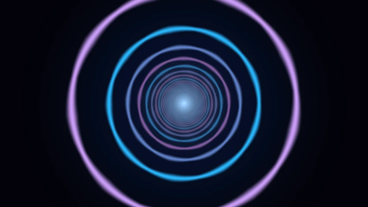 Concentric Neon Rings with Blue Central Glow 4K Wallpaper