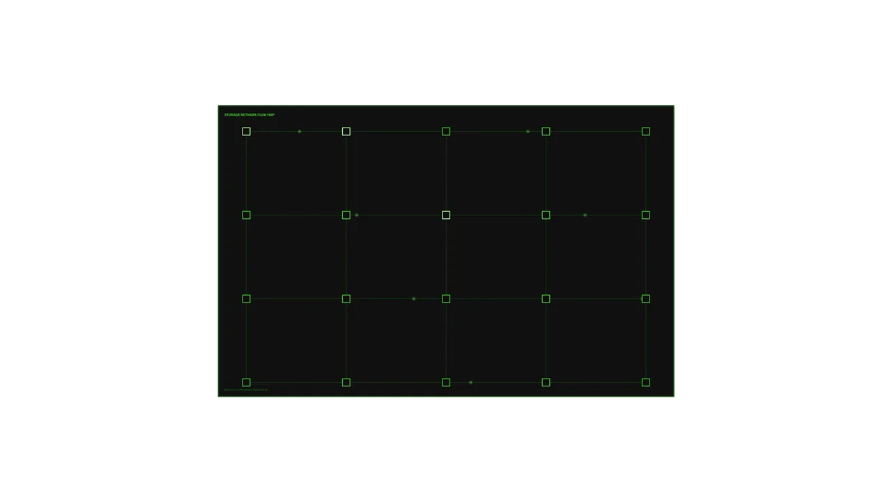 Storage Network Flow Map HUD – Green Grid Interface 4K Wallpaper