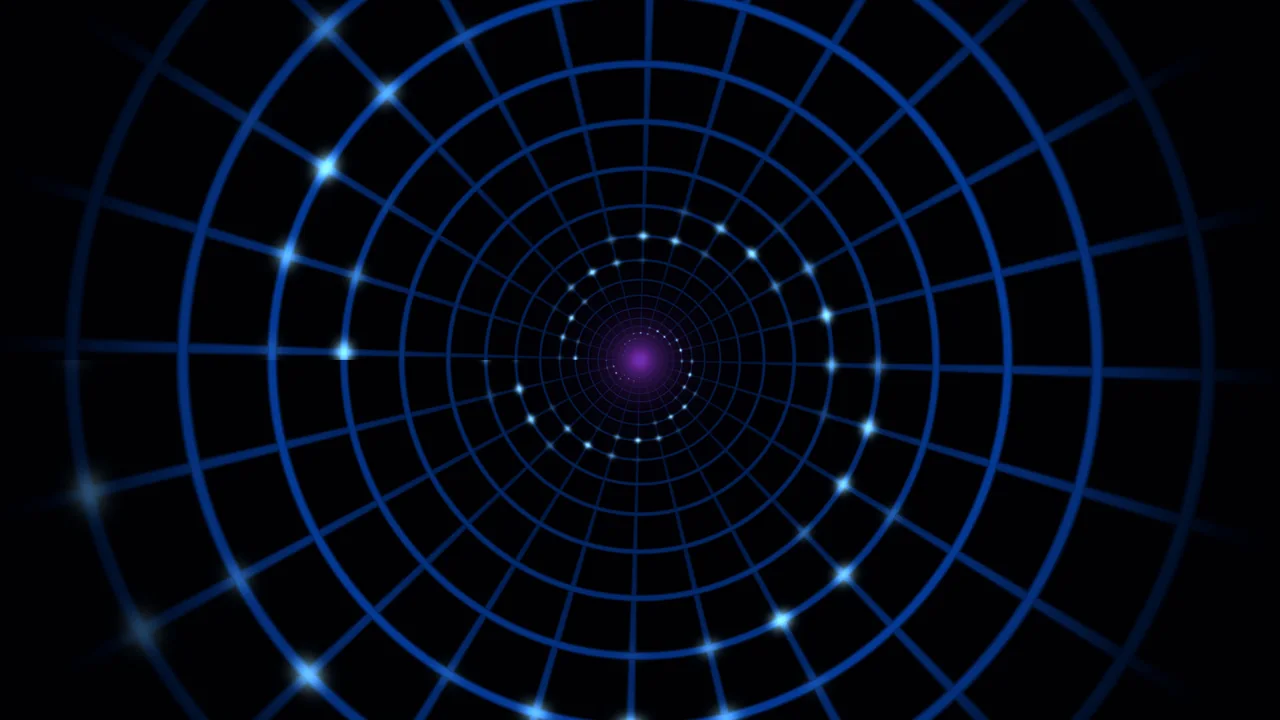 Blue Radial Grid Tunnel with Purple Center 4K Wallpaper