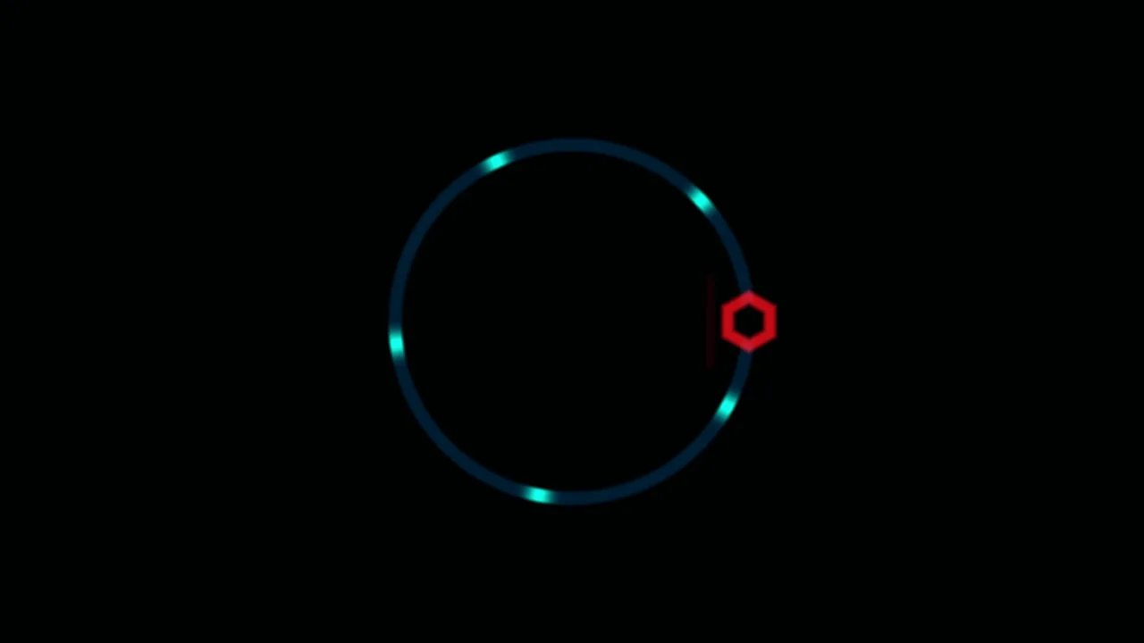Blue Circular Interface Ring with Red Hexagon on Black