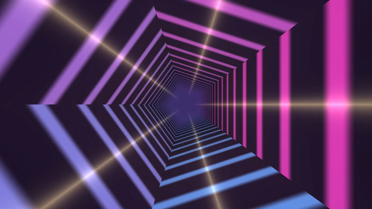 Neon Polygonal Tunnel in Purple, Magenta and Blue