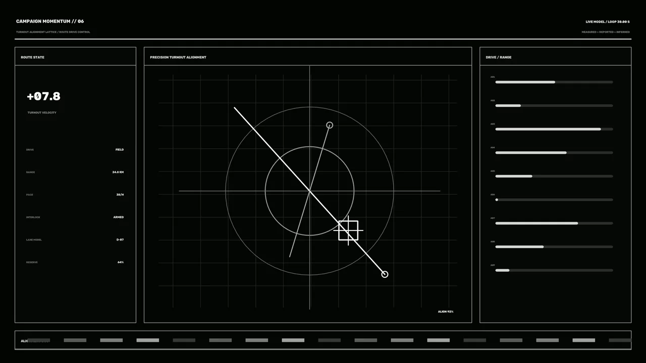 Sci-Fi Campaign Momentum Status HUD Wallpaper with Alignment Grid and Range Bars