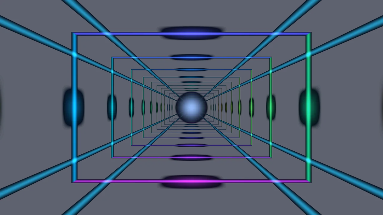Neon Fractal Tunnel with Receding Colorful Rectangles