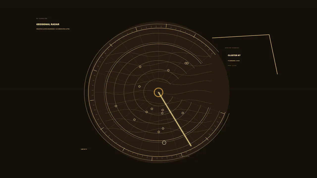 Geospatial Radar HUD with Circular Telemetry Scanner