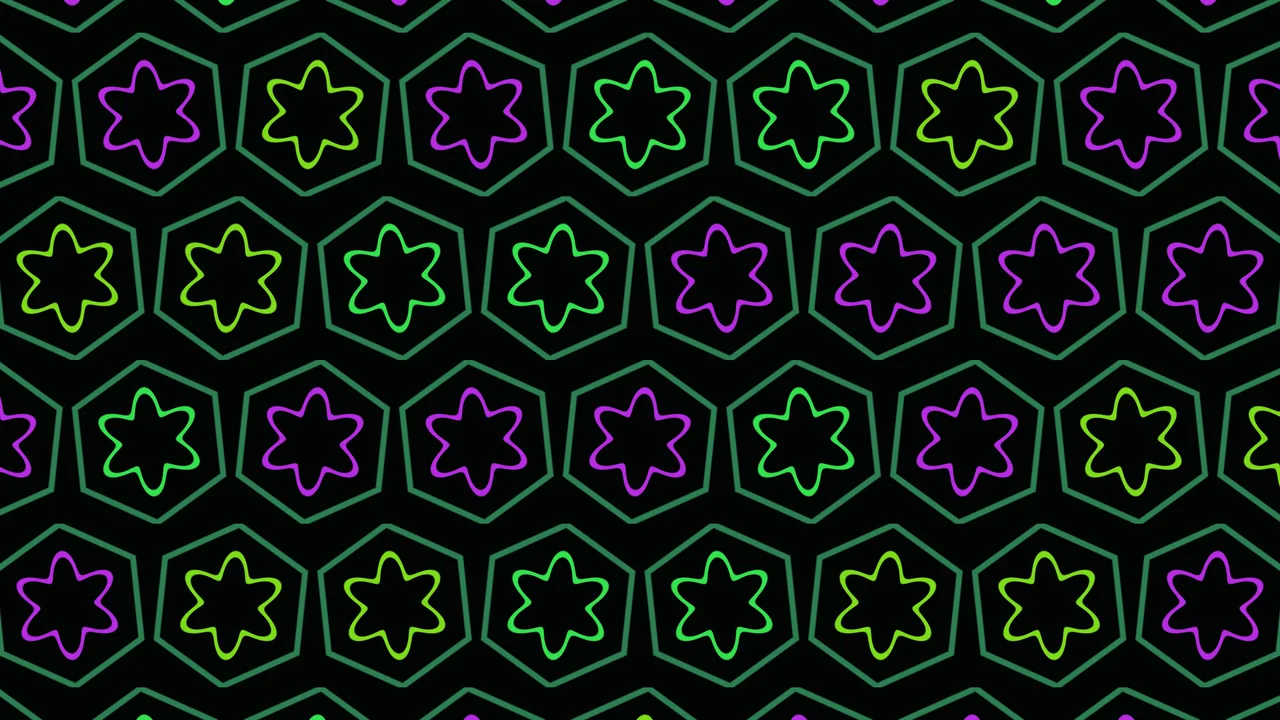Neon Floral Hexagon Pattern on Black