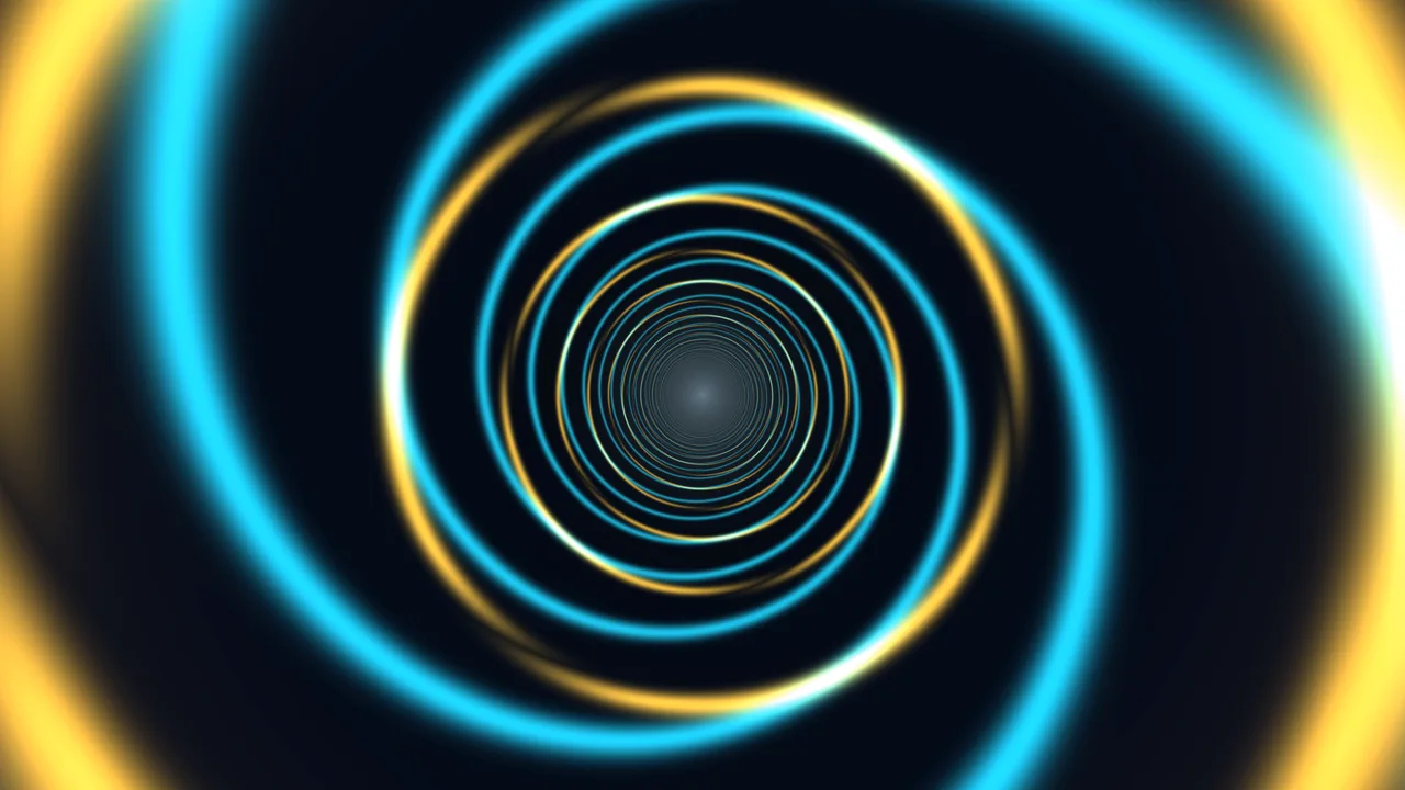 Neon Cyan and Gold Concentric Ring Tunnel 4K Wallpaper