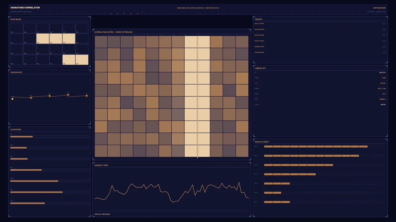 Sci-Fi Signal Analysis HUD Dashboard with Correlation Matrix 4K Wallpaper