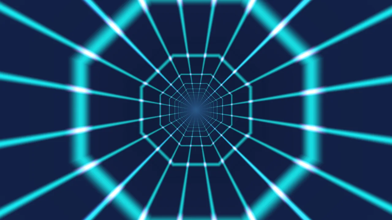 Abstract Cyan Geometric Tunnel Grid on Dark Blue