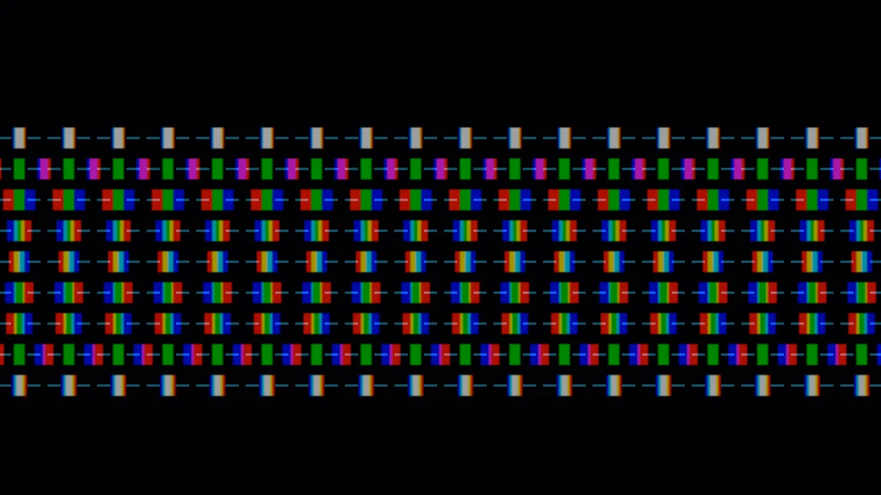 Colorful Geometric Grid with Multicolor Rectangular Bars on Black